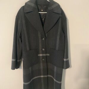 NWOT Pendleton Women's S Small Grey Charcoal Plaid 80% Wool Blend Overcoat